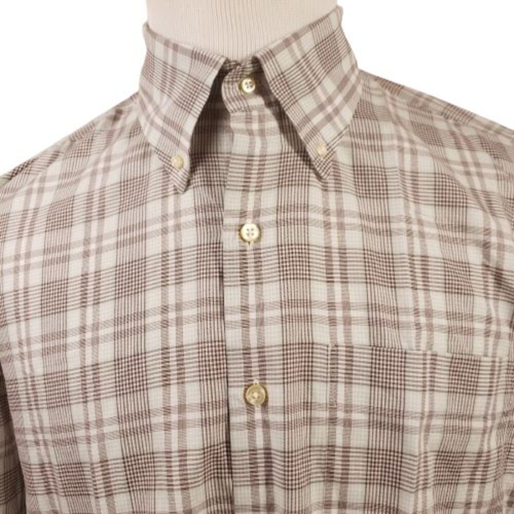 Peter Millar Dress Shirt Mens XL Brown Light Green Plaid Button Down Long Sleeve